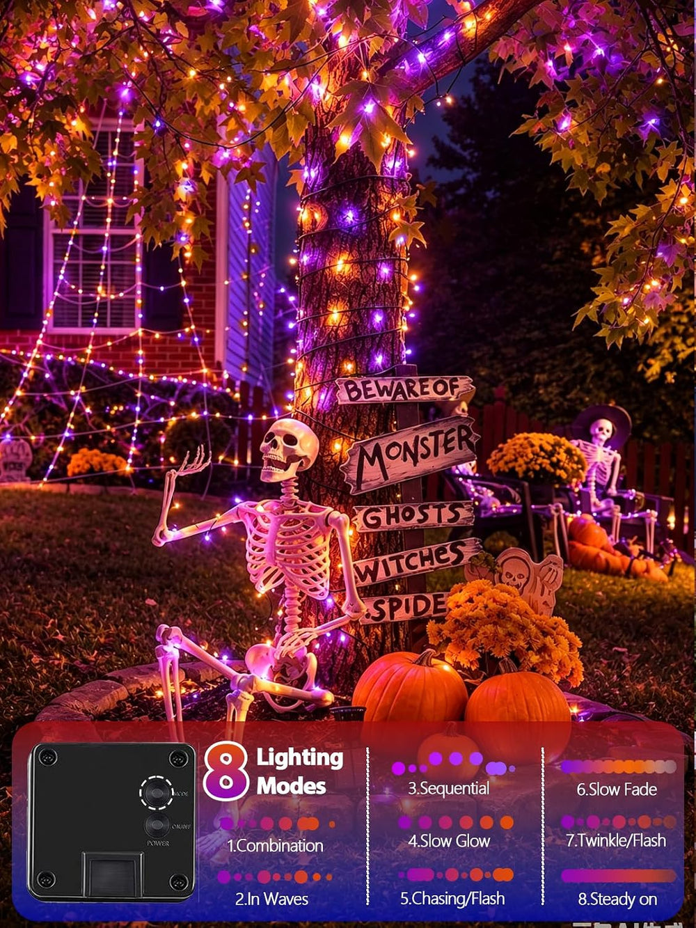 Solar Halloween Lights 4 Pack 152FT 400 LED String Lights Purple and Orange