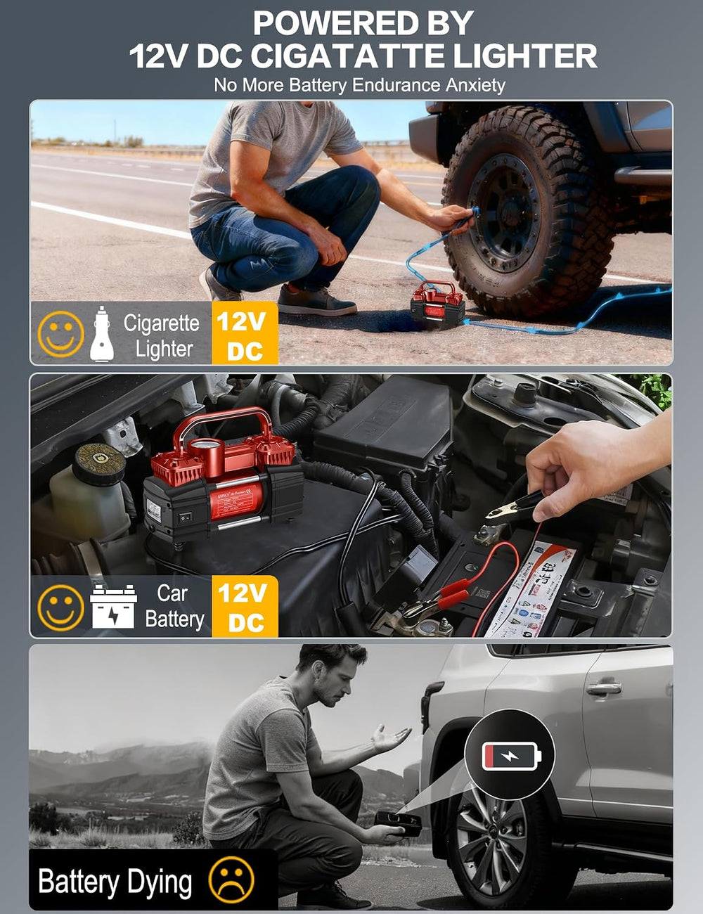 GSPSCN Heavy Duty Tire Inflator 12V Portable Air Compressor Pump 150PSI