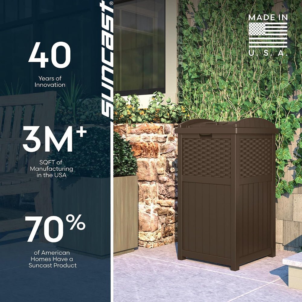 Suncast 33 Gallon Commercial Outdoor Trashcan Hideaway with Lid for 30 to 33 ...