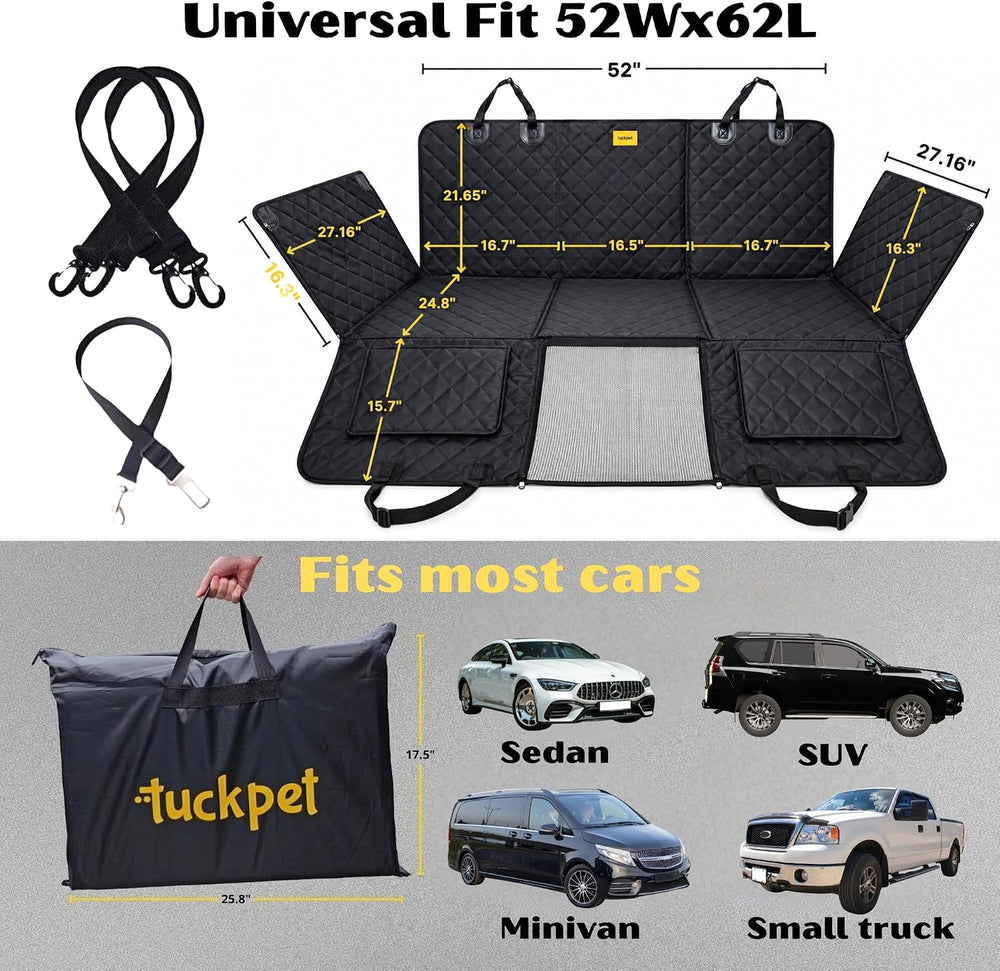 Dog Car Seat Cover for Back Seat with Hard Bottom - Backseat Extender