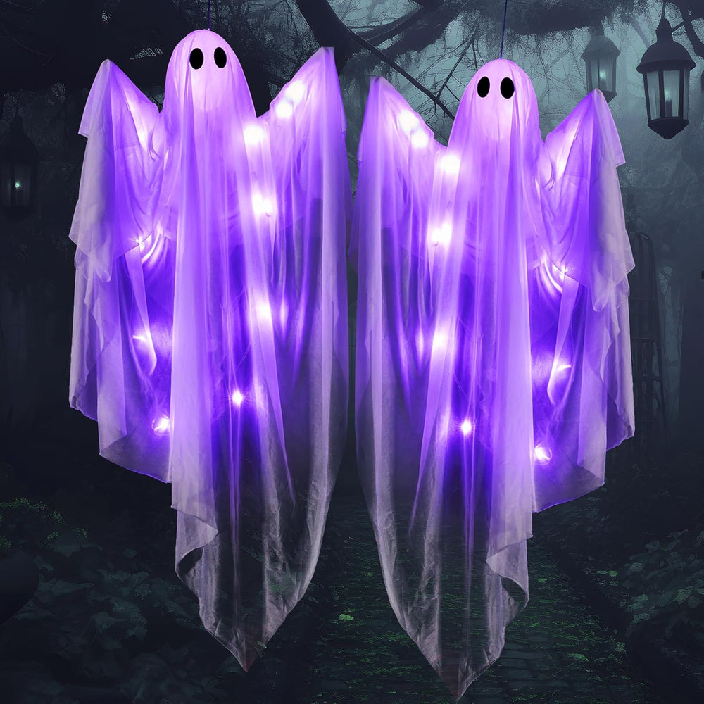 JOYIN 2 Pcs 47โ Halloween Hanging Light up Ghost Decorations Outdoor, Hallowe...