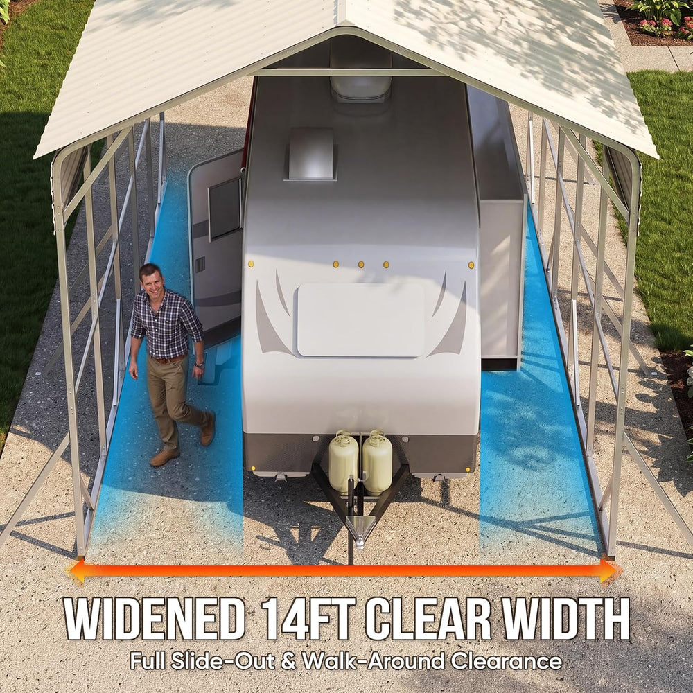 Quictent 14x25x15 FT RV Metal Carport, Heavy Duty Reinforced Steel Shelter