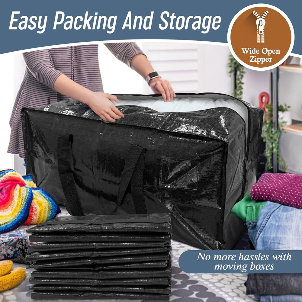 12 Pack Extra Heavy Duty Large Moving Bags with Strong Zipper, Black