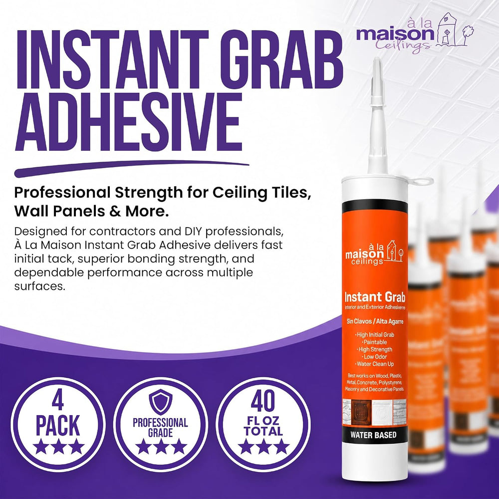 ร LA MAISON CEILINGS Instant Grab White Adhesive - Ceiling Tile Wall Panel &a...