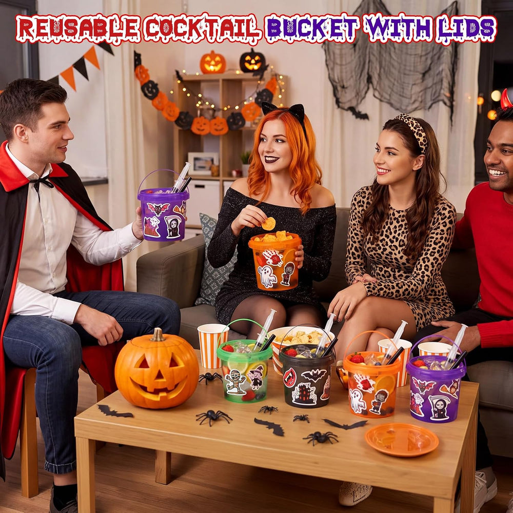 Funnymoom 32 Pcs Halloween Drink Bucket Cups with Lids and Straw, 34oz