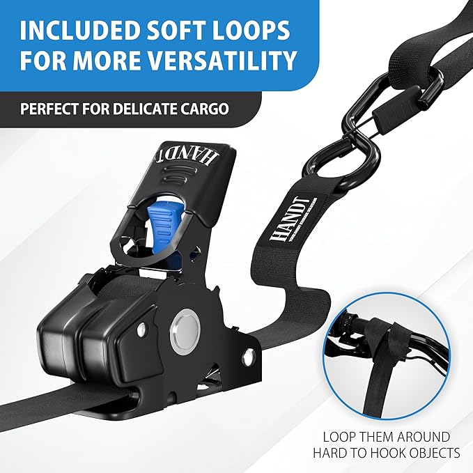 HandT USA Based Retractable Ratchet Straps 1in x 6ft (4PK)
