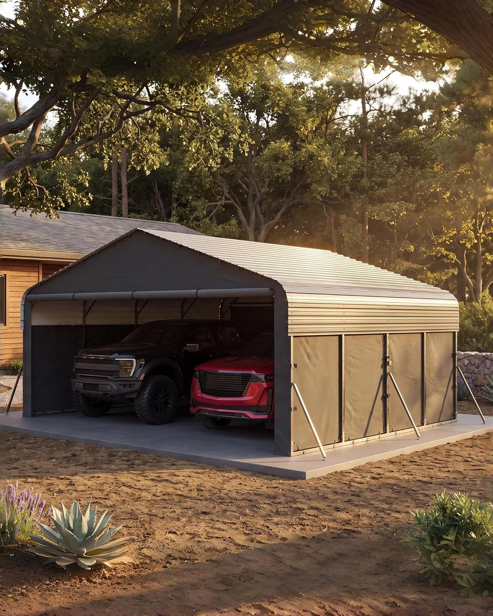 Garvee 20x20 ft Metal Carport Enclosed, Car Ports for 2 Cars