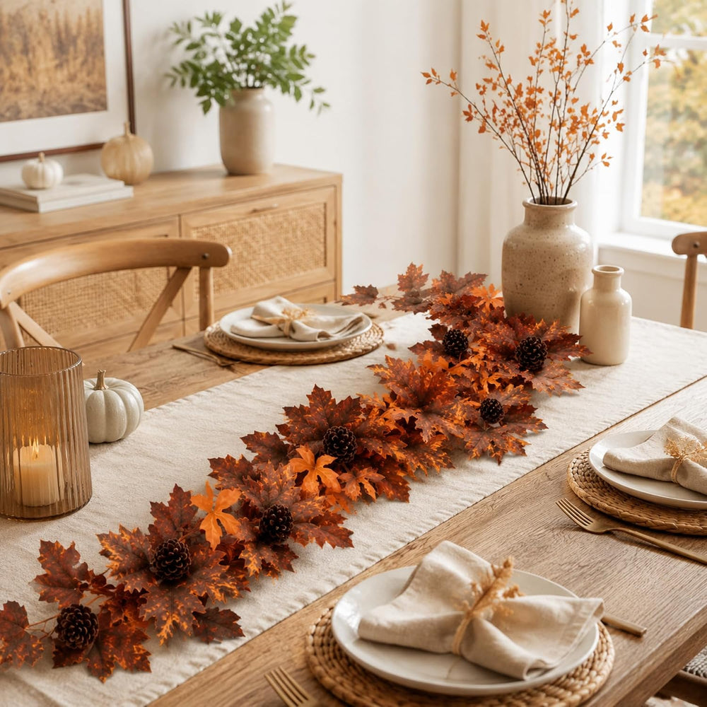 2 Pcs 6 ft Fall Mantle Garland Neutral Halloween Autumn Home Decor