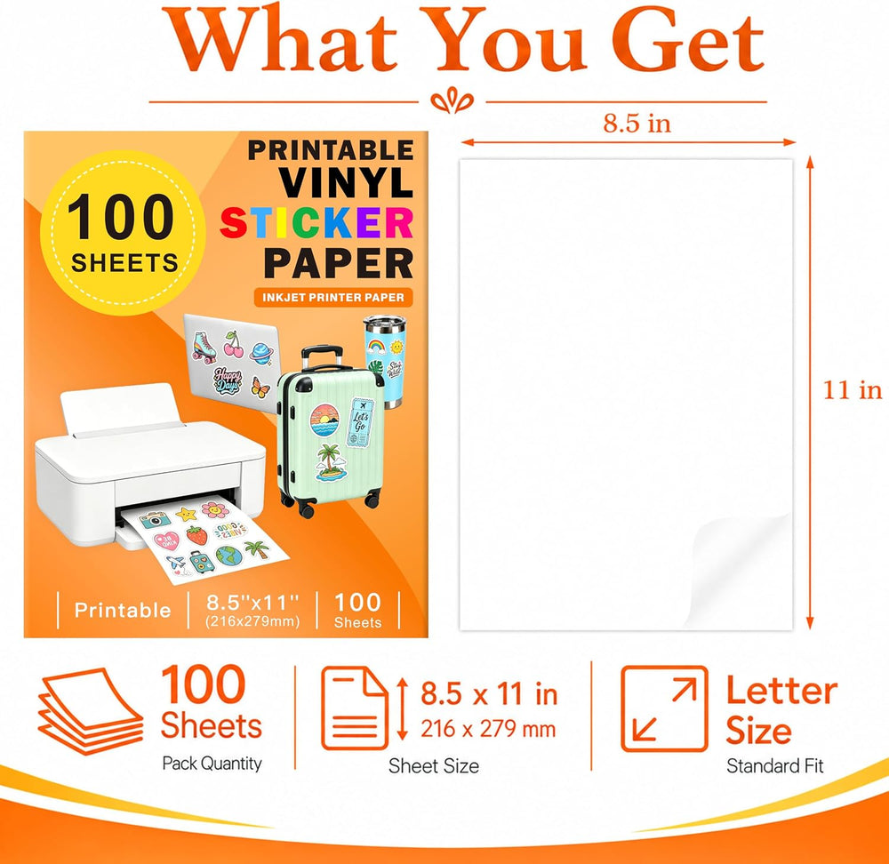 Aevdor Printable Clear Sticker Paper, 100 Sheets, 8.5x11, for Inkjet