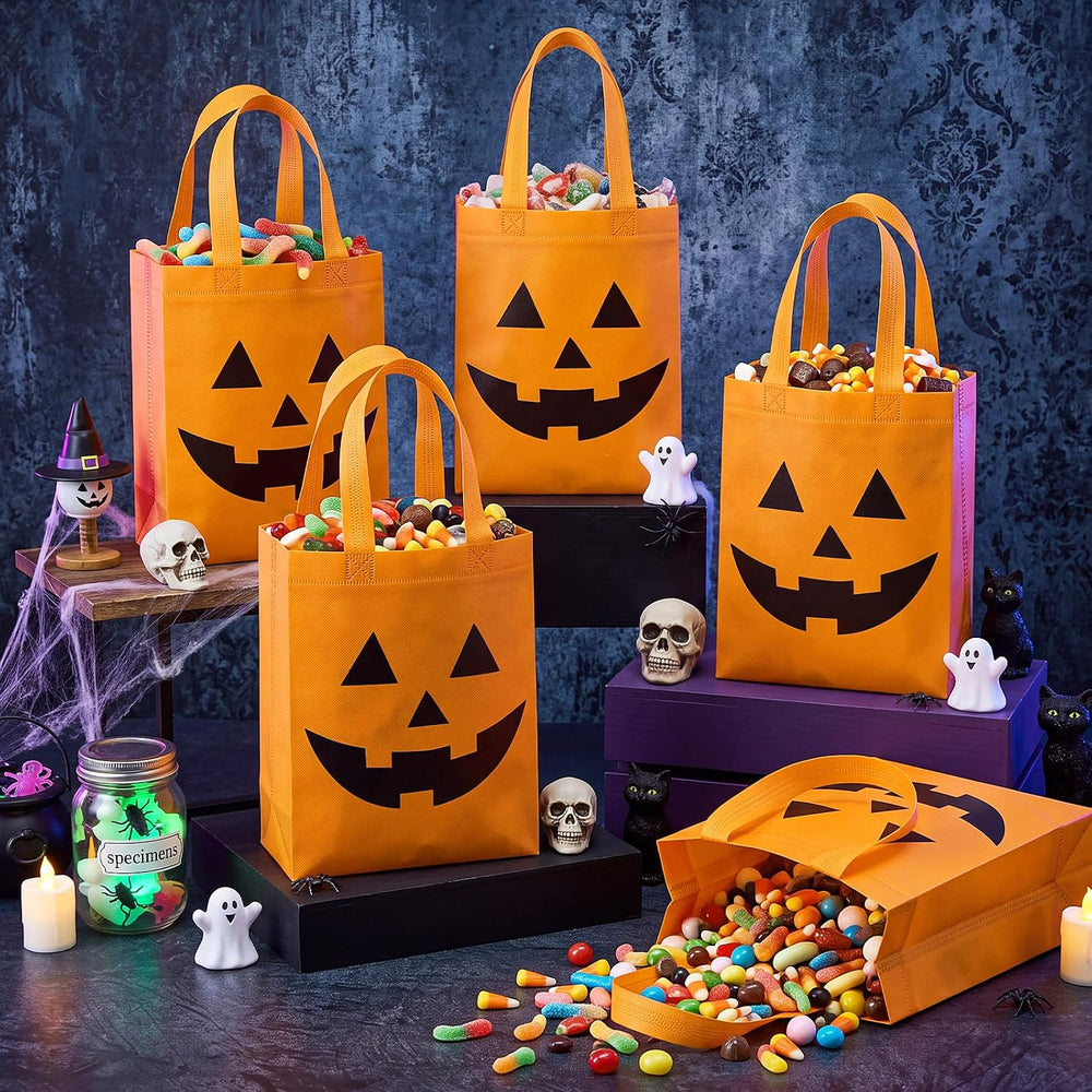 Threlaco 60 Pcs Jack Lantern Halloween Bulk Gift Bags, 10 x 8 x 4 Inch