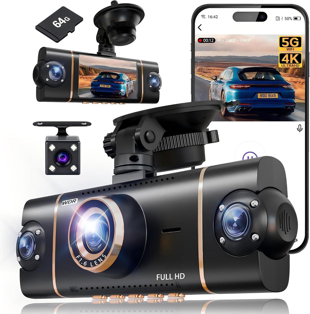 4 Channel 360ยฐ Dash Cam Front and Rear, 4K+1080P*3 FHD Car Camera