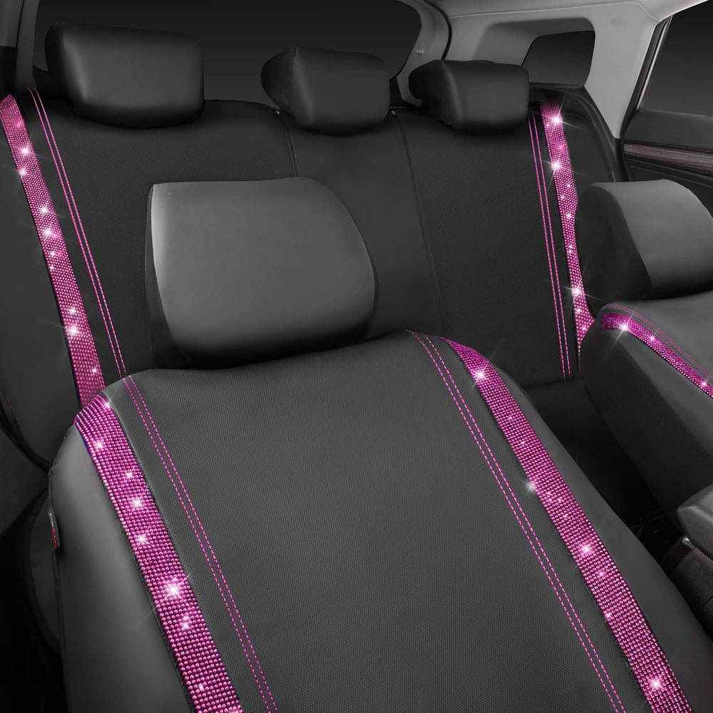 CAR PASS Bling Diamond Car Seat Covers Full Set, Shining Rhinestone Waterproo...