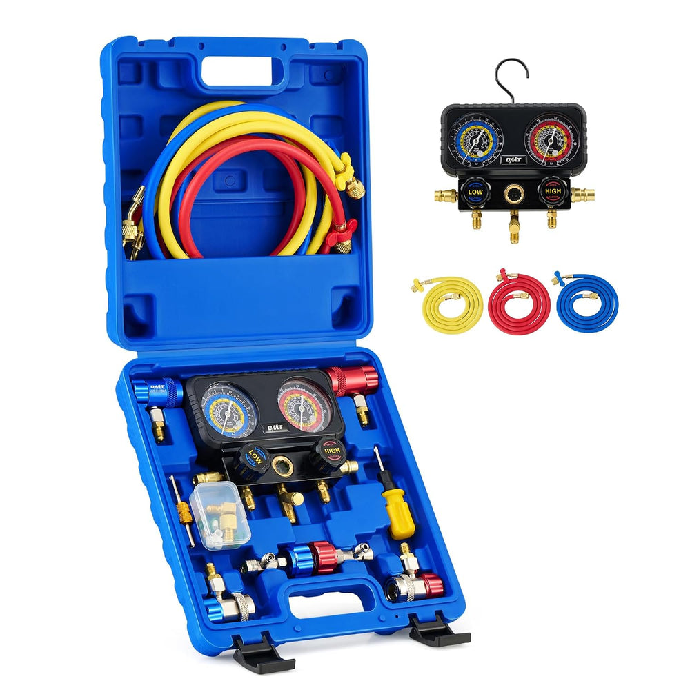 OMT 3-Way AC Manifold Gauge Set for R1234yf R134a R404a with 5ft Hoses