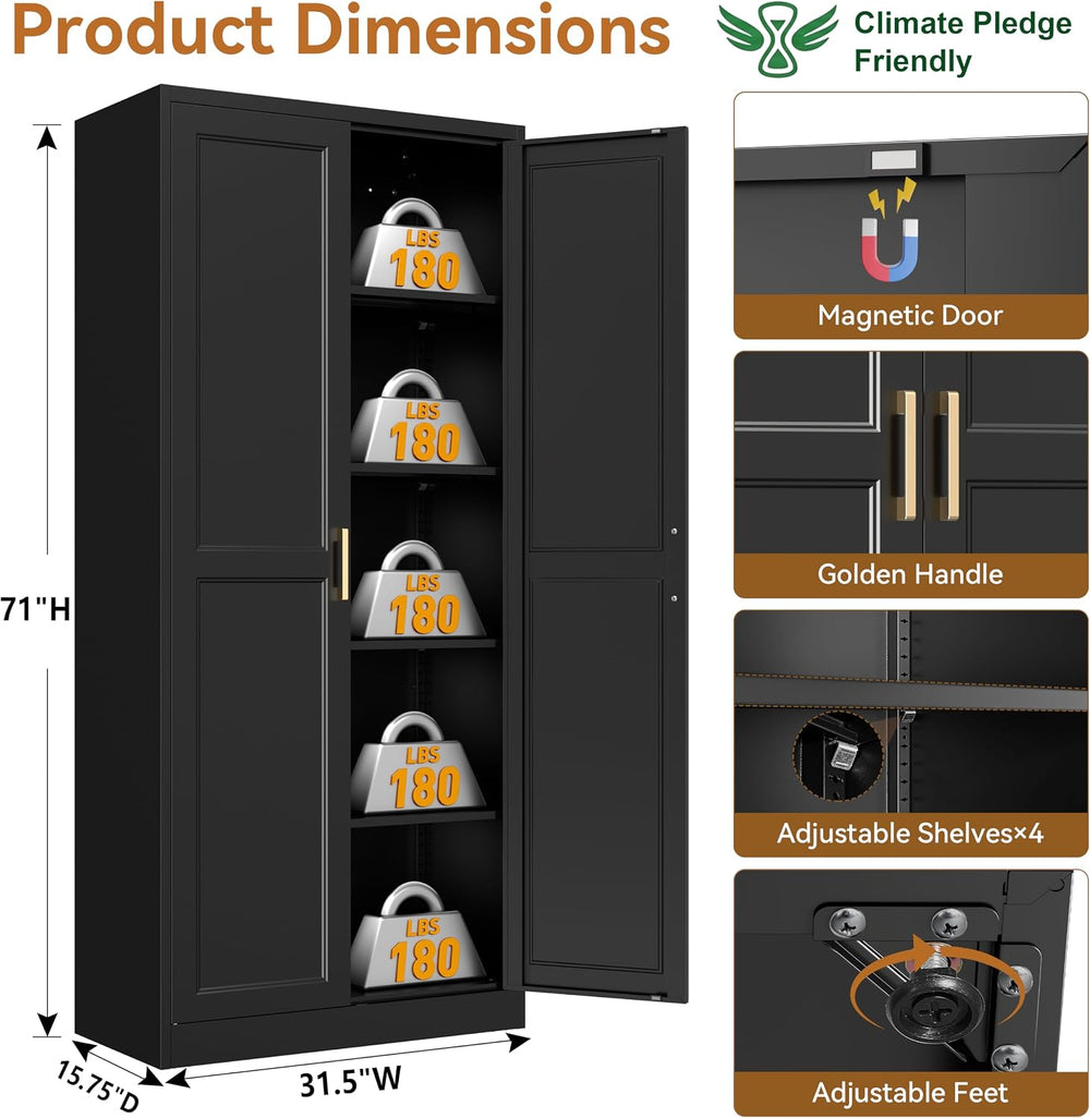 Polup Pantry Cabinet, 71" Tall Metal Storage Cabinet with Doors and Shelves