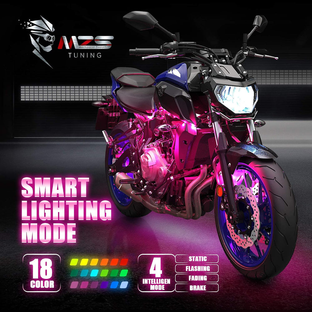 MZS 8Pcs Motorcycle LED Light Kit, Multi-Color Neon RGB Strips LED Underglow ...