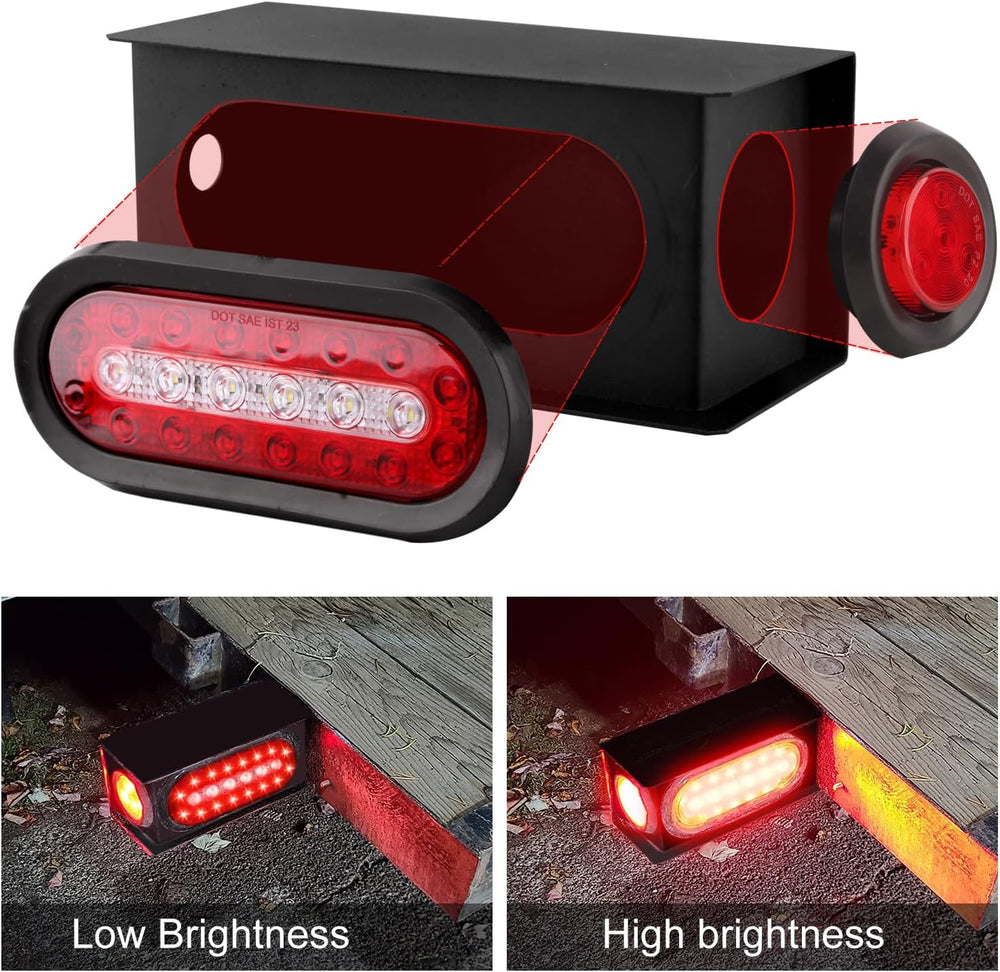2Pcs Trailer Lights Steel Boxes Housing Kit 6inch&2inch marker Tail Lights