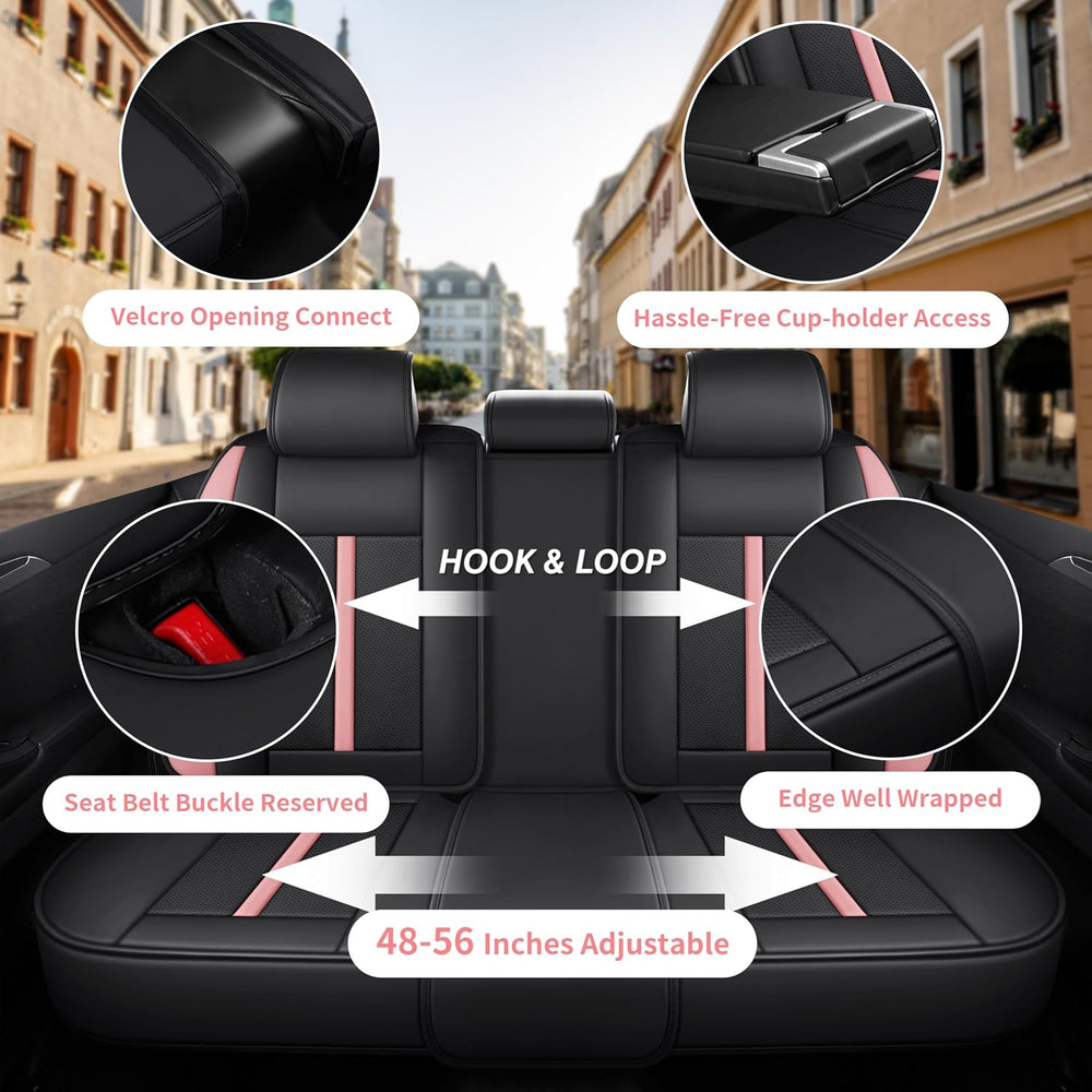 otoez Pink/Black Nappa Leather Seat Covers 5 Seats, Auto Lumbar Support