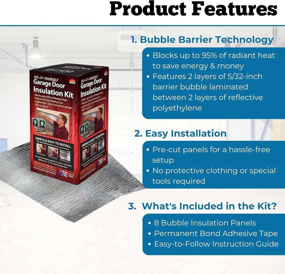 Garage Door Insulation Kit, Reflective, 8x8 Single Door