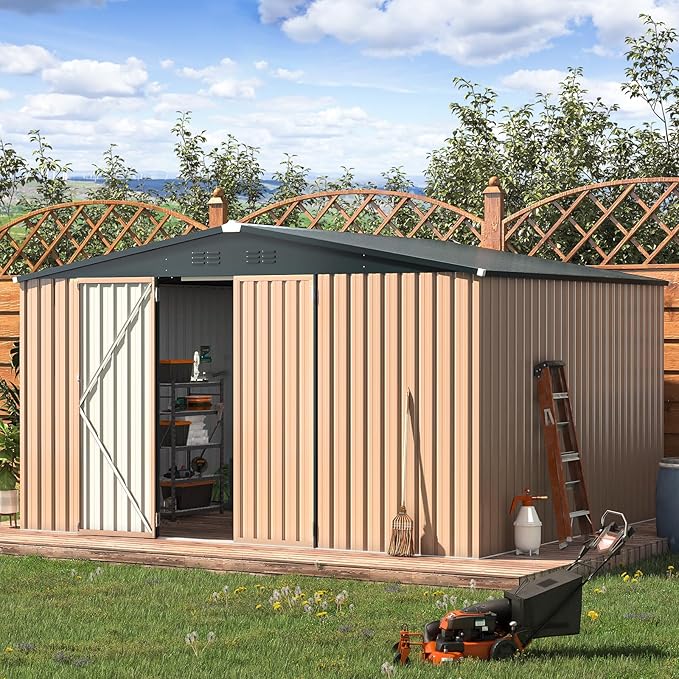 AECOJOY 12' x 10' Outdoor Storage Shed, Large 10x12 Metal Sheds &...