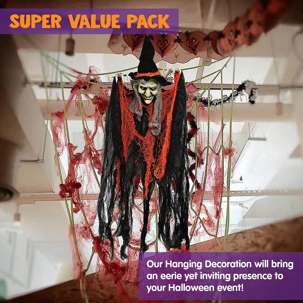 JOYIN 3 Pack 35โ Hanging Ghosts Witch Pumpkin Decor Hanging Halloween Decorat...