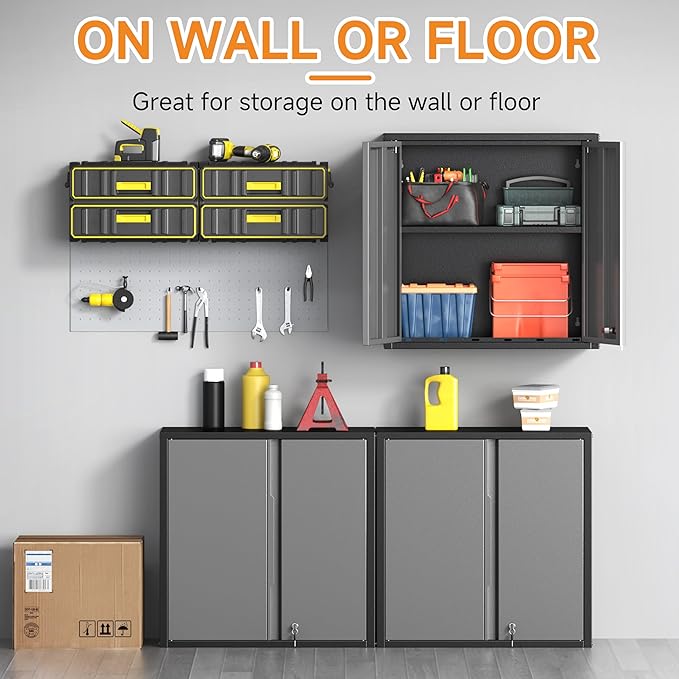 Metal Garage Wall Cabinet with 2 Doors and 1 Adjustable Shelf, Lockable