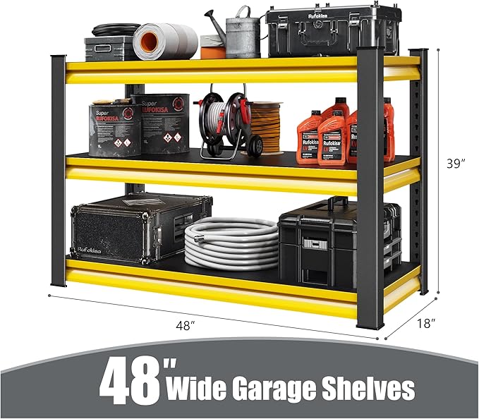 48" W Garage Shelving Heavy Duty, 1650LBS Loads Adjustable Garage Storage