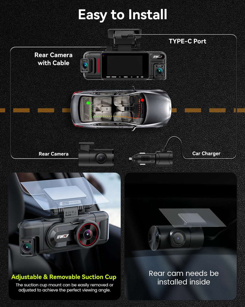 IIWEY N6 PRO 4K STARVIS 2 4-Channel Dash Cam 360ยฐ View, Free 128GB Card