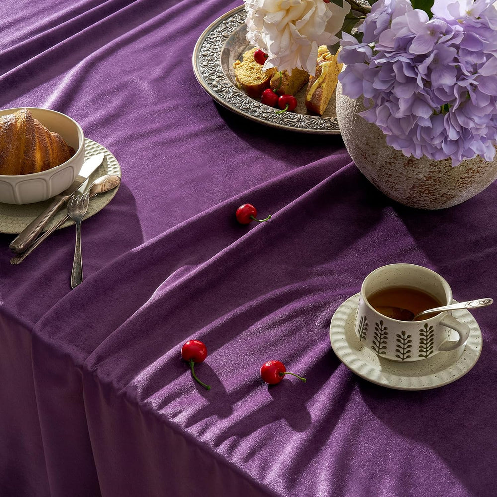 Violet Purple Velvet Rectangle Tablecloth: Halloween Luxury Table Cloth