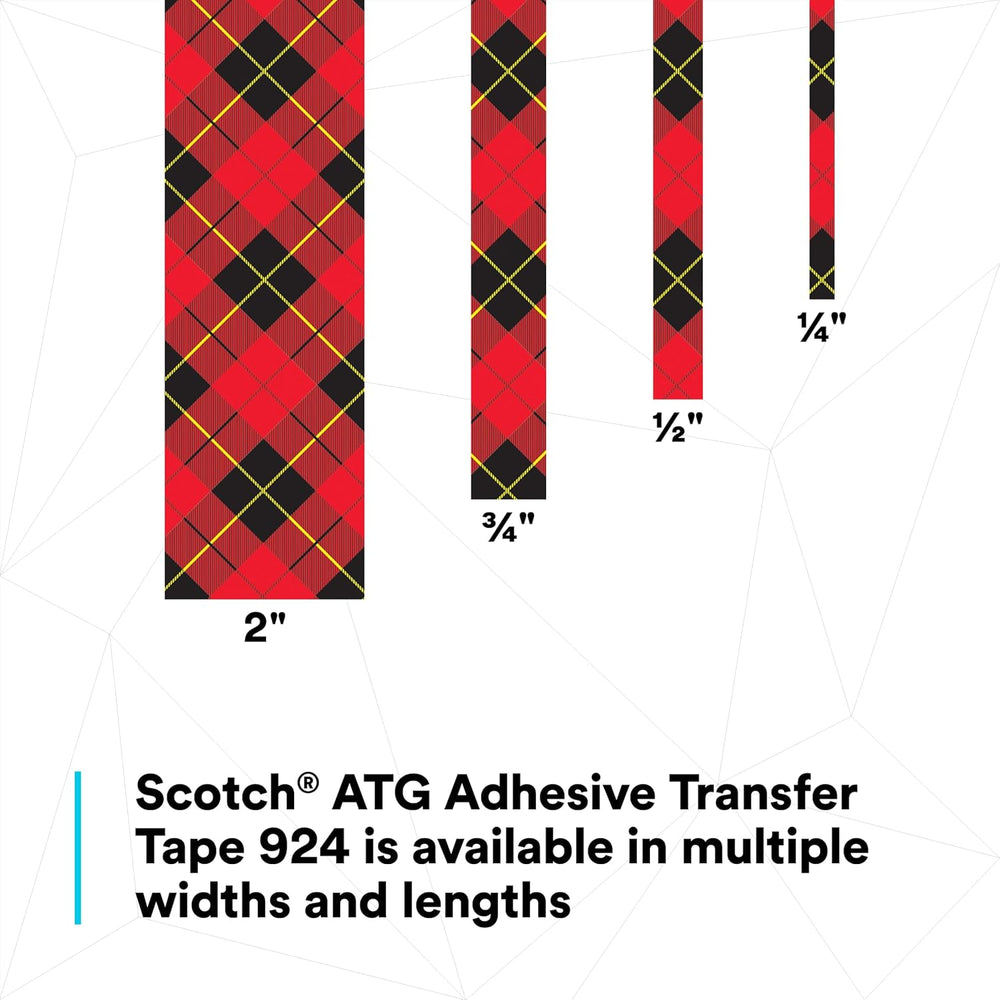 3M Scotch ATG Adhesive Transfer Tape 924, Clear Tape, 1/2 in x 36 yd, 2 mil
