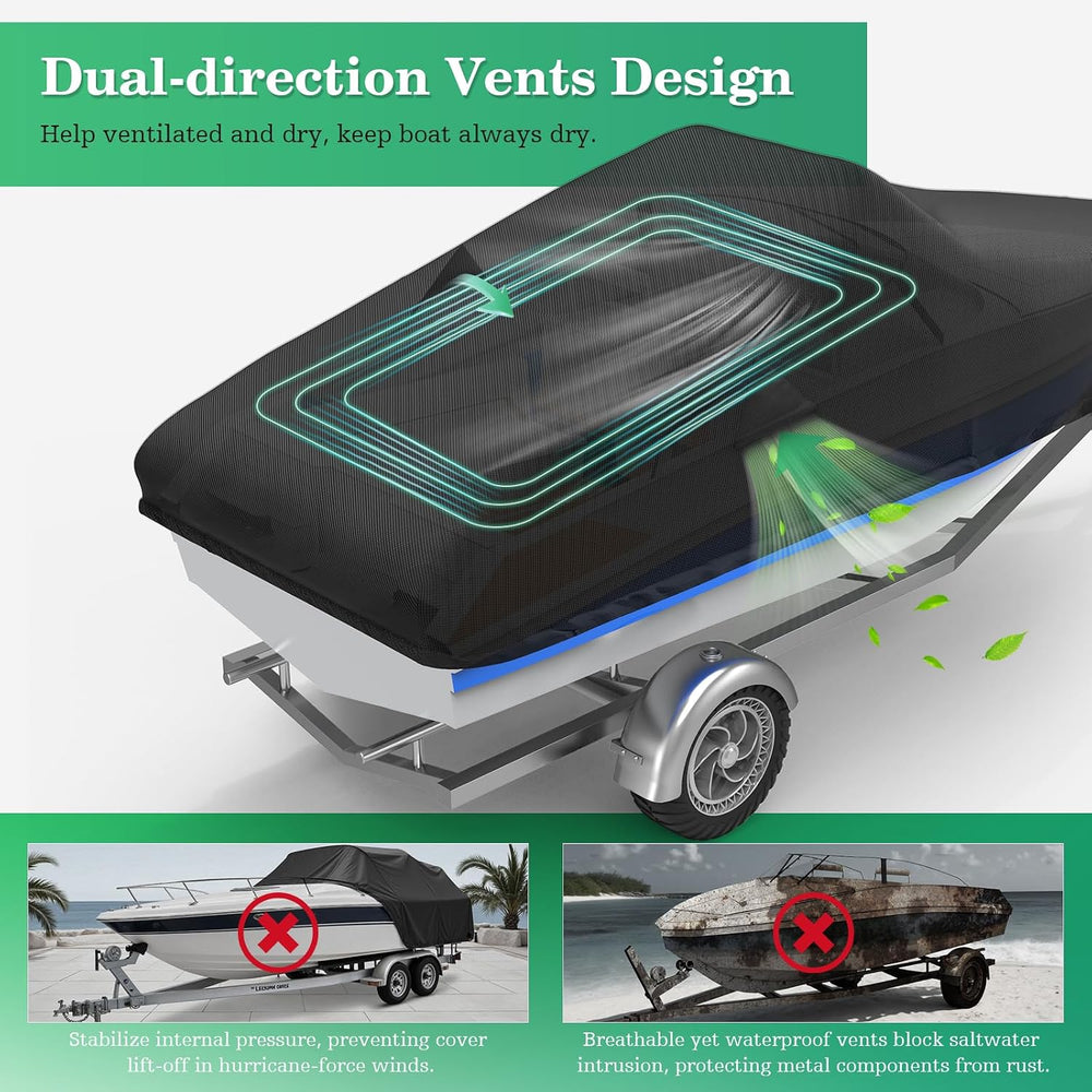 UIRWAY 1200D Heavy Duty Waterproof V-Hull Boat Cover, 14-16ft Trailerable wit...