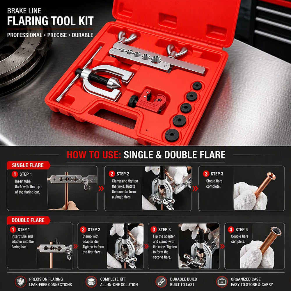 smseace 3/16" 1/4" Brake Line Flaring Tool Kit with 102Pcs Fittings