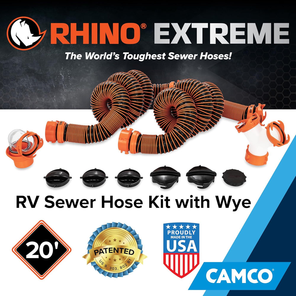 Camco RhinoEXTREME 20’ Camper/RV Sewer Hose - RV Accessories Include 360° Cle...