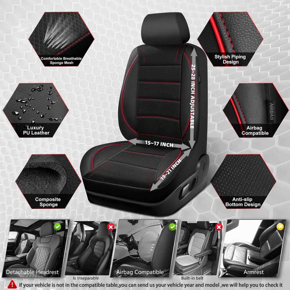 CAR PASS Mesh Leather Car Seat Covers Full Set,Breathable Mesh Faux Leather S...