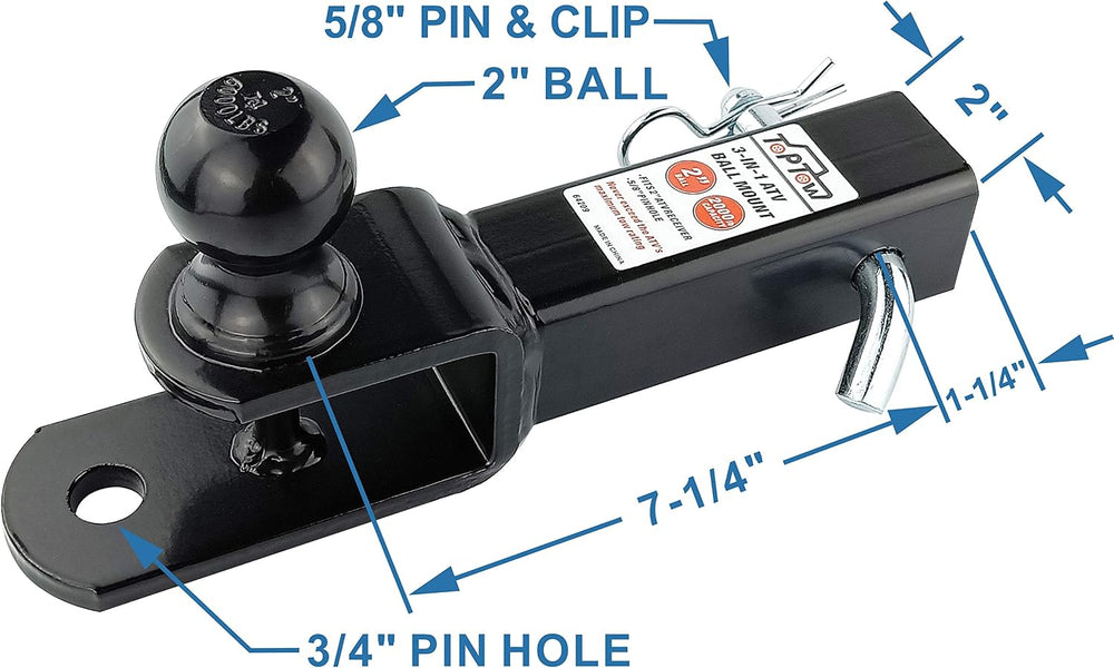 TOPTOW ATV/UTV Trailer Hitch Towing Ball Mounts, 2-Inch Ball, Clevis Pin, Fit...