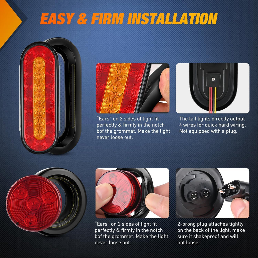 Nilight Steel Trailer Light Boxes Kit w/Oval Tailight Round Marker Lamp