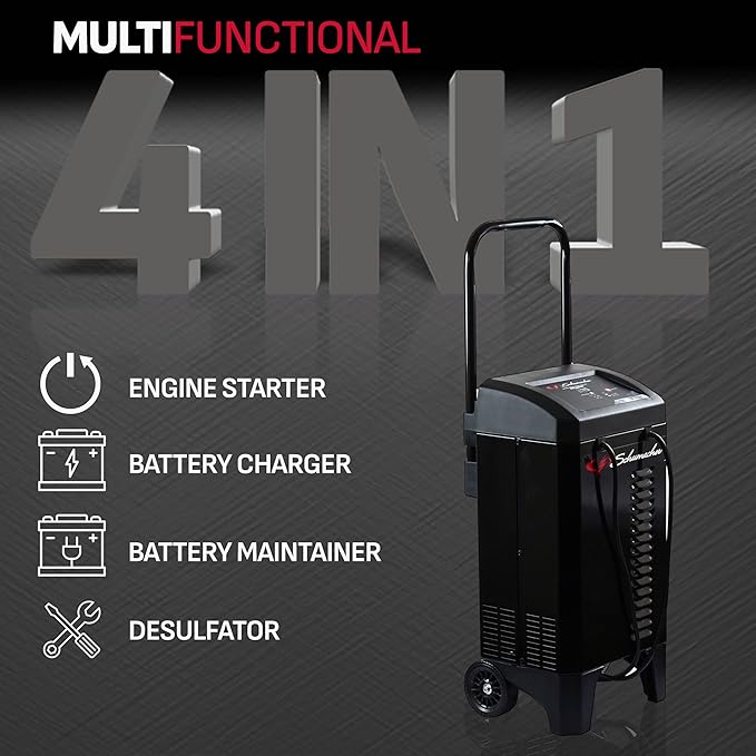 Schumacher Electric 4-in-1 Wheeled Battery Charger, Maintainer, and Engine