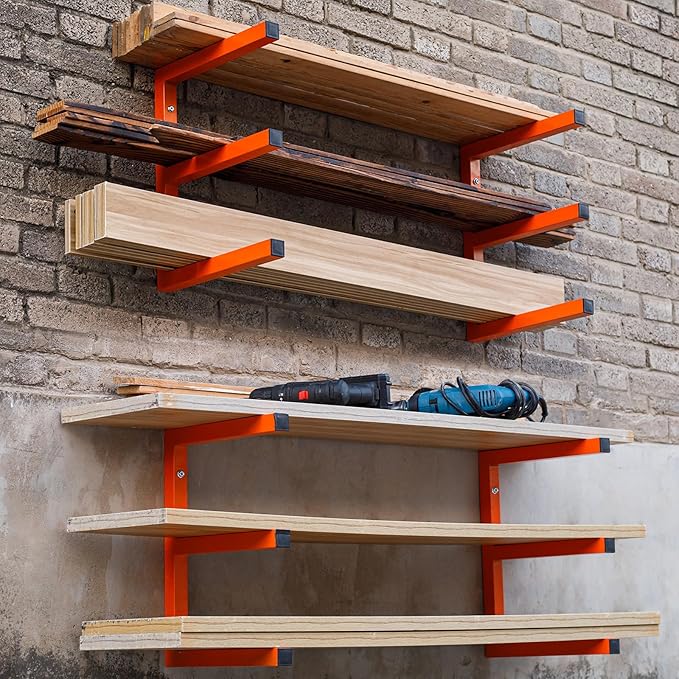 Heavy Duty Lumber Storage Rack Wall Mount, Metal Wood Rack Organizer (4pack)