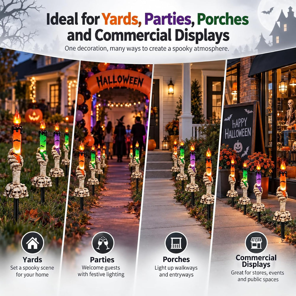 5-Pack Halloween Pathway Lights, Skeleton Hand Candle Yard Stakes