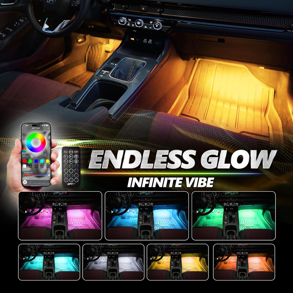 OPT7 Aura Pro Multicolor Interior Car Lights with App & Remote, 4PC LED Kit