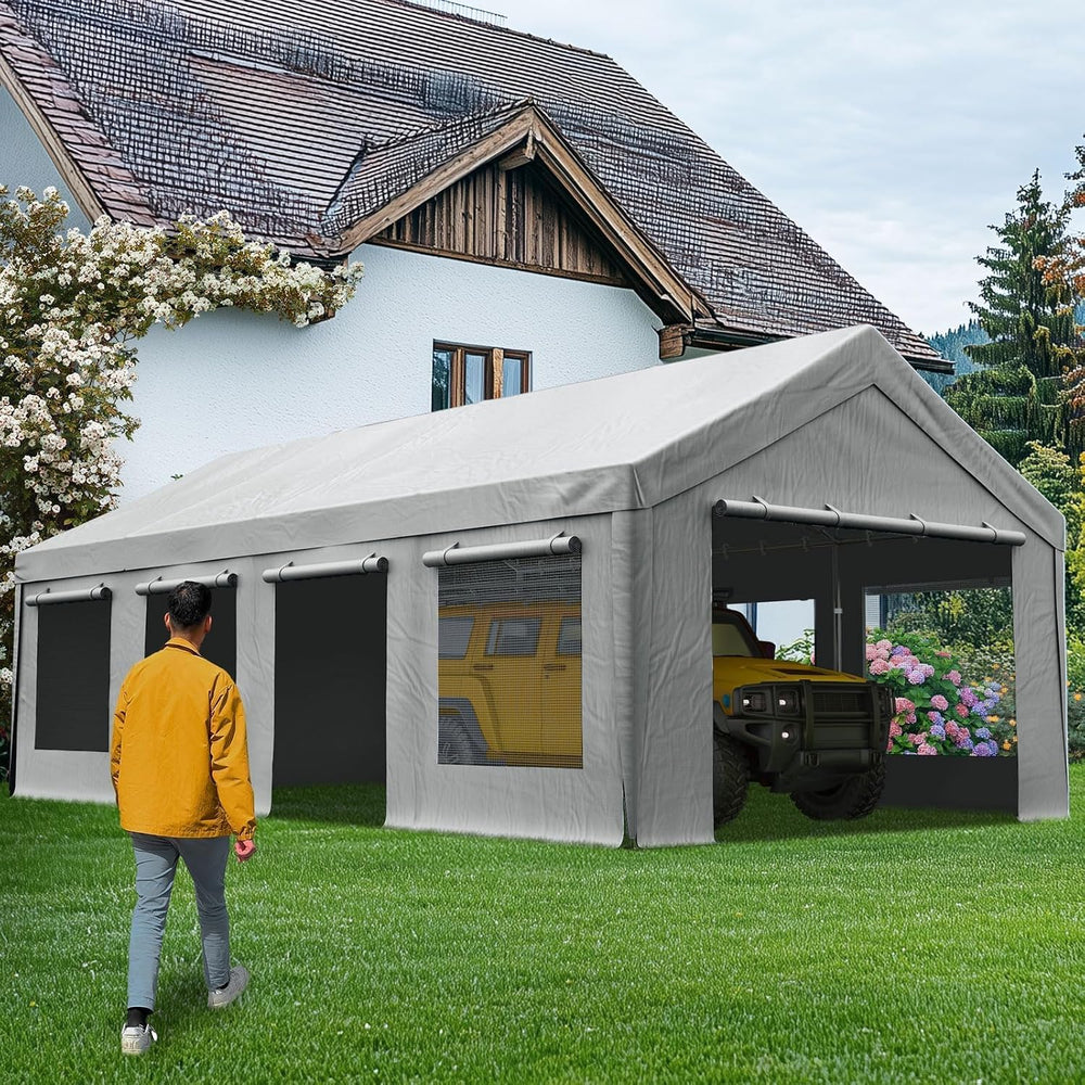 Quictent Heavy Duty 13x25 ft Carports with Side Zipper Doors