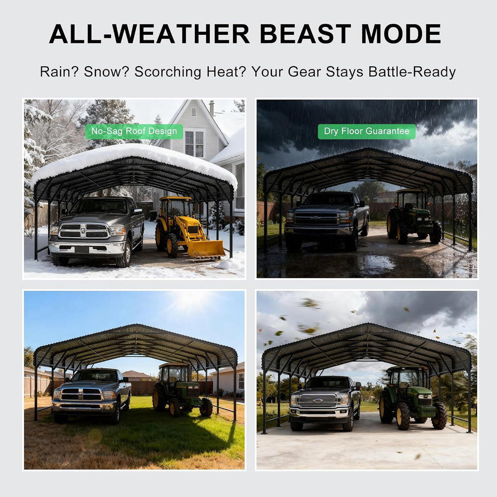 20x30 Heavy-Duty Metal Carport, Galvanized Steel Shelter for Pickup Trucks, B...