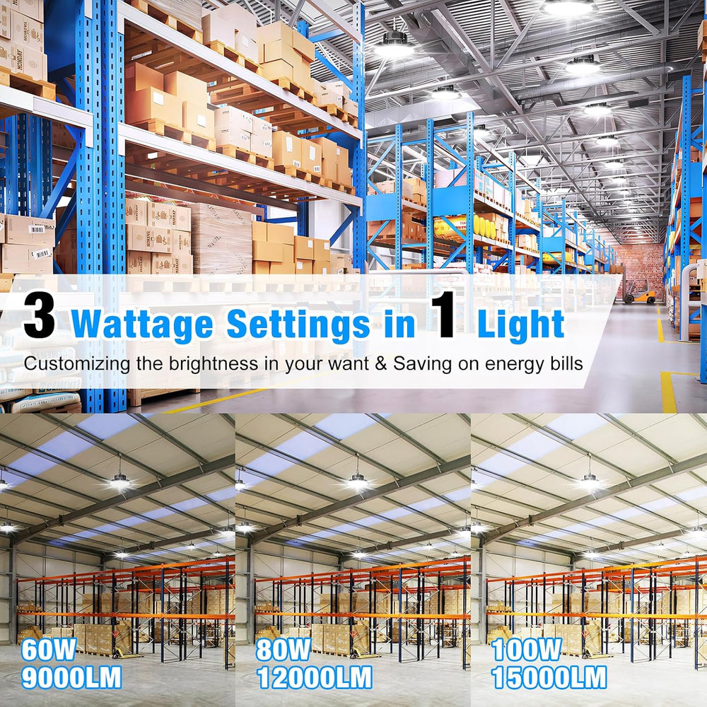 15000LM Super Bright High Bay Lights 5000K, 0-10V Dimmable,US Plug 5' Cab...