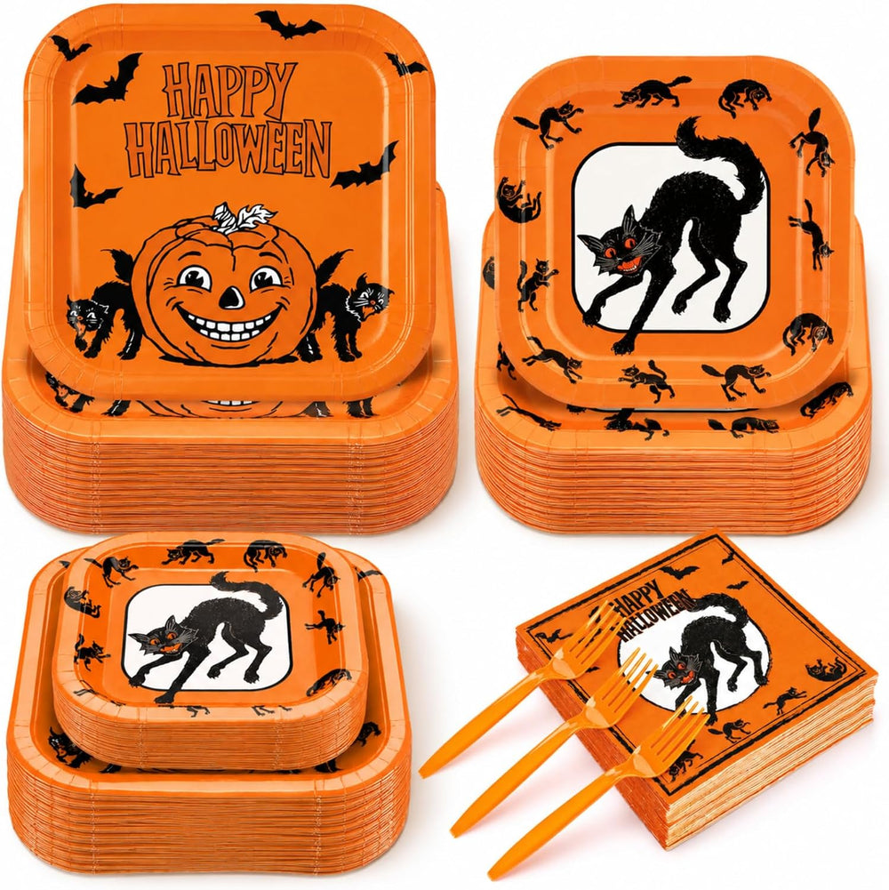 Rtteri 250 Pcs Vintage Halloween Plates and Napkins Set Serves 50