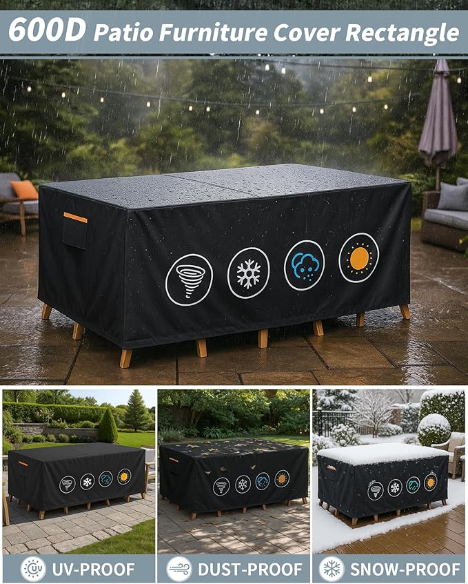 Outdoor Waterproof Furniture Cover, 126W x 74L x 28H inches Heavy Duty 600D