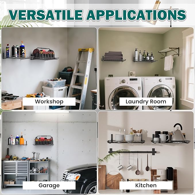EVERHANGER Garage Wall Shelves 12x18 Inch, Wall Mounted Storage Shelf, Metal