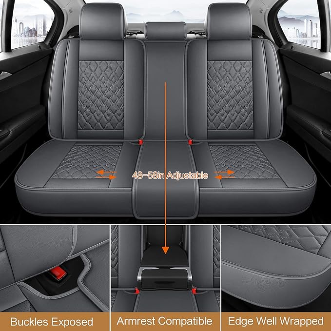 Pariitadin Leather Car Seat Covers Full Set, Waterproof Breathable Faux Leather