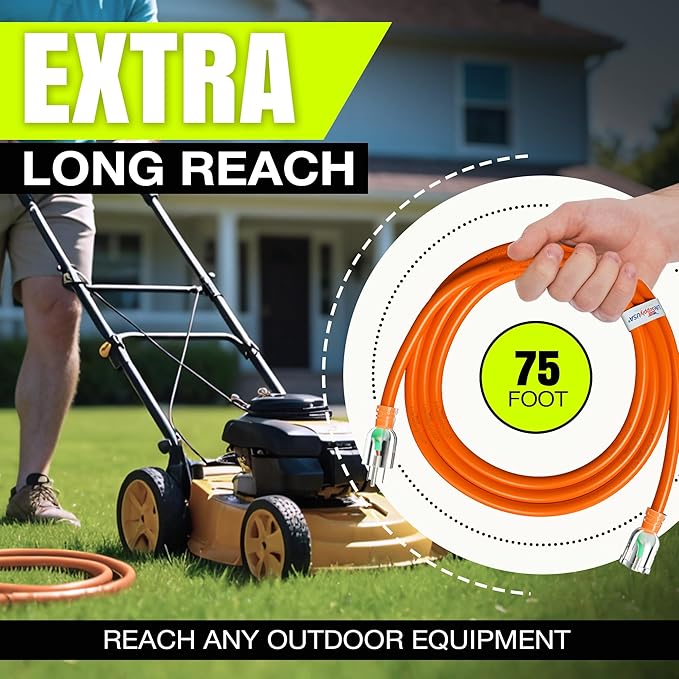 75ft Outdoor/Indoor Extension Cord 14/3 Gauge Heavy Duty 3 Prong SJTW,