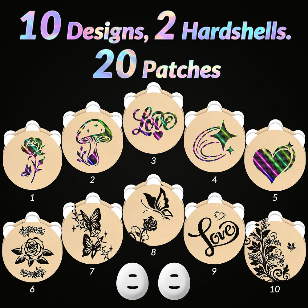 20 Pack/10 Tattoo Designs, Amolyfe Dexcom G7 & Stelo Overpatches Waterproof
