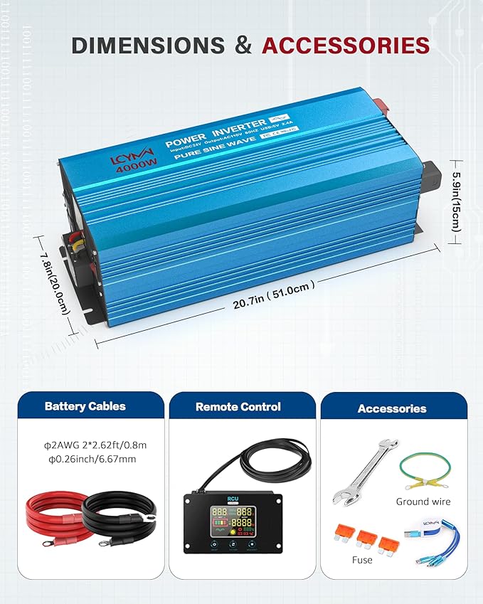 4000 Watt Pure Sine Wave Power Inverter DC 12V to 110/120V AC