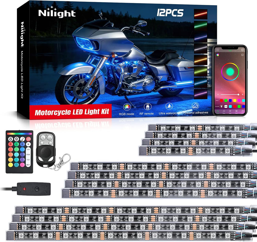 Nilight 12PCS Motorcycle RGB LED Light Kit APP and Remote Control